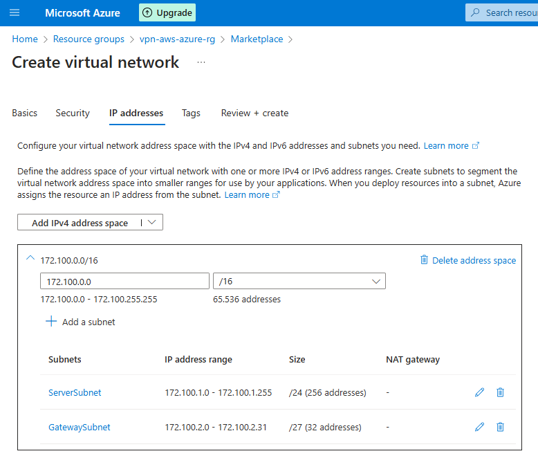Crear VNet y subredes en Azure