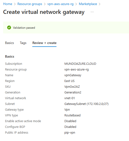 Crear VPN Gateway en Azure