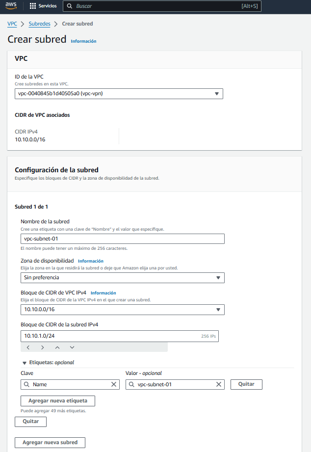 Crear subnet en AWS