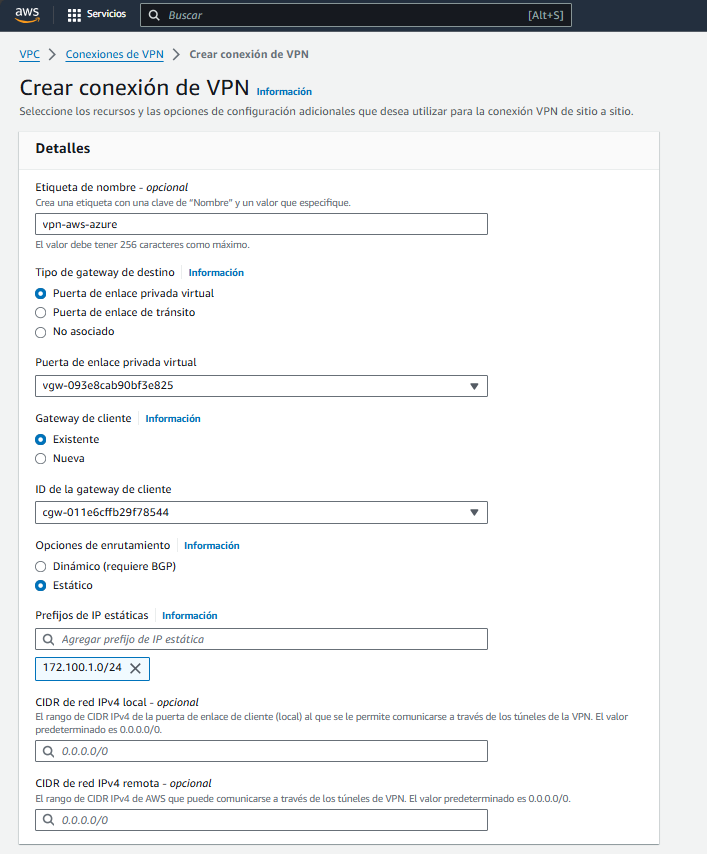 Crear conexión VPN Site-to-Site en AWS